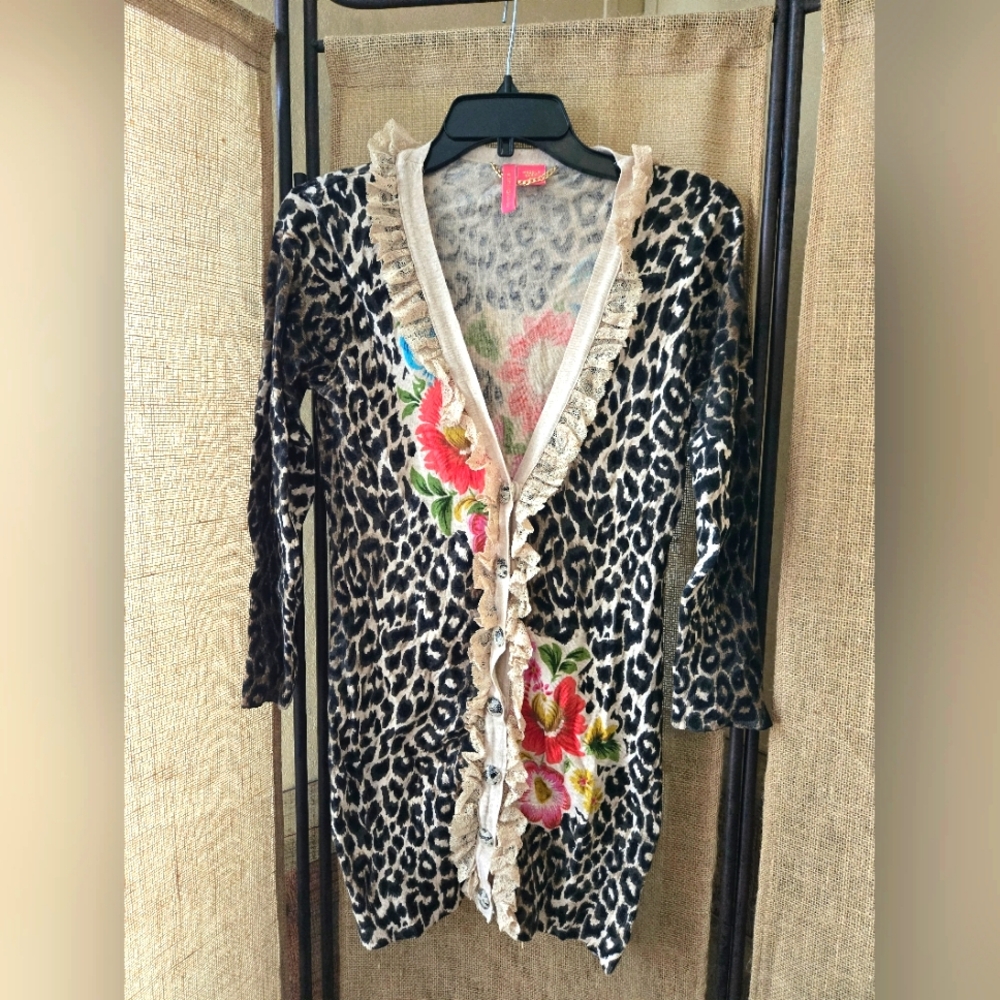 Women's Leopard Print Charlotte Dress with Floral and Lace  Accents Size XL
